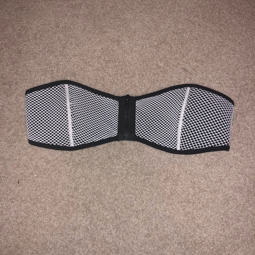 Zipper bandeau swim top